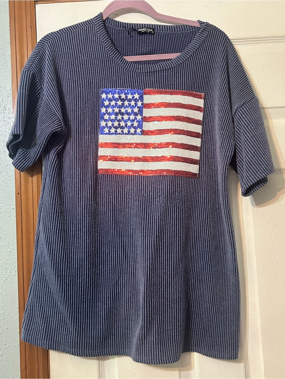 Kids Navy Blue Sequin Flag Tee